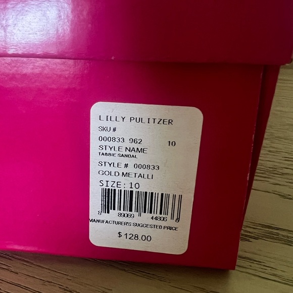 Lilly Pulitzer Gold Tabby Sandals with Pearl Accents, Size 10 - Picture 2 of 3
